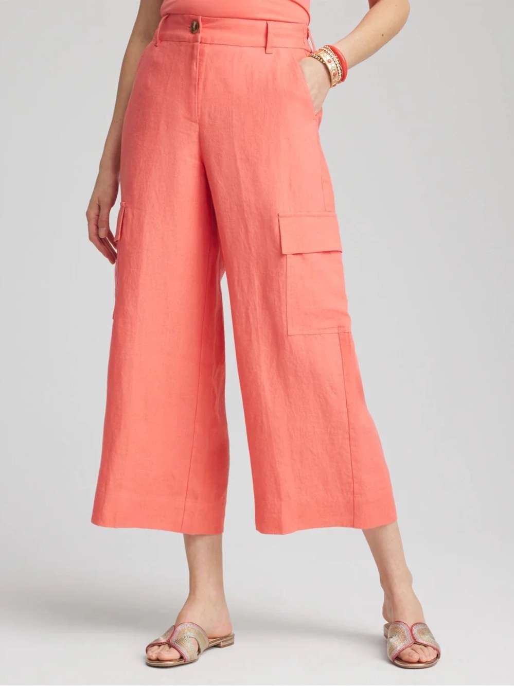 Chico's Coral Crop Wide-Leg Cargo Pants